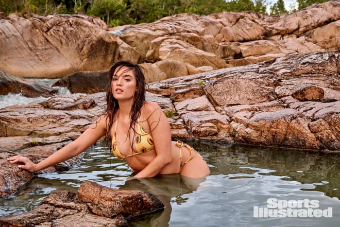 Natalie Mariduena was photographed by Yu Tsai in Belize. Swimsuit by VERDELIMON SWIMWEAR. Earrings by 8 Other Reasons.